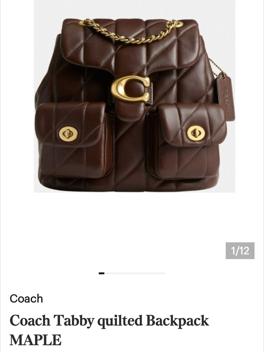Coach Tabby Quilted Backpack in Dark Brown with Gold Hardware